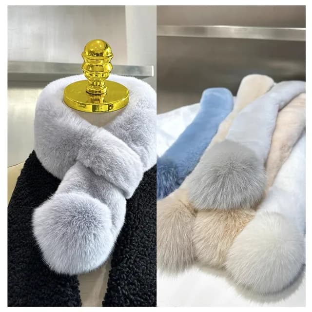 【HaNA 梨花】韓國東大門現貨採購．真獺兔毛球球超保暖毛毛圍巾(現+預)