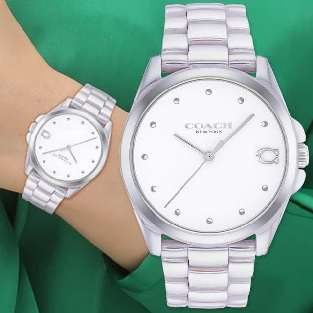 【COACH】官方授權 Greyson 優雅質感珠光陶瓷腕錶-36mm/2色可選 情人節 禮物(14504390/14504391)