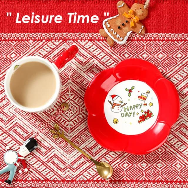 【CW LIFEGROUP 可營生活選物】聖誕花花造型馬克杯+盤 多功能杯盤組 4種款式(交換禮物 聖誕節 耶誕節)