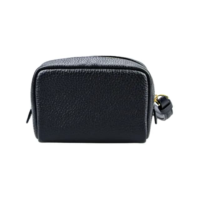 【COACH】黑色荔枝紋金屬馬車LOGO手掛零錢包