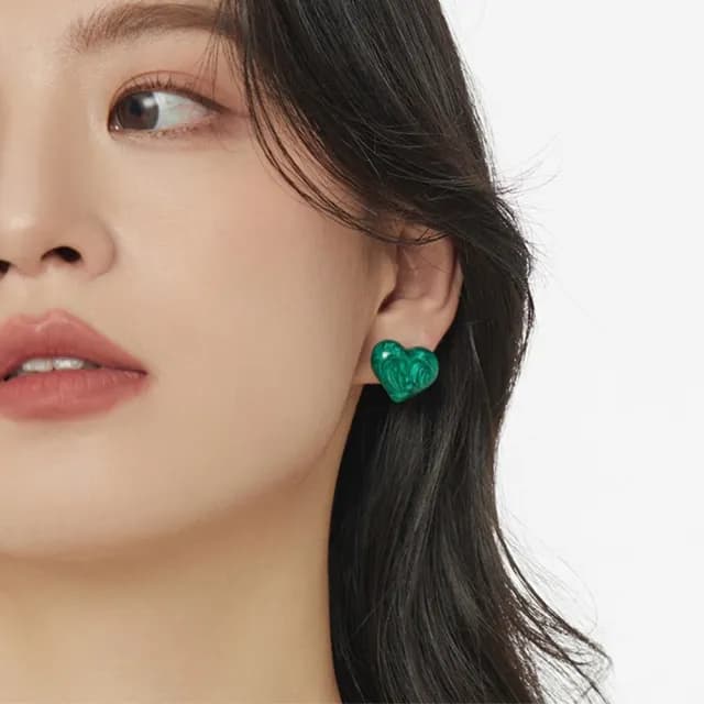 【LEEHER】大理石紋愛心耳環/流體耳環/耳針/復古耳環/簡約耳環/大耳環/Y2K耳環/日系耳環/個性耳