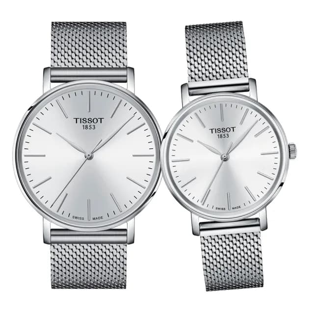 【TISSOT 天梭 官方授權】Everytime 米蘭情侶手錶 對錶-銀 送禮 推薦(T1434101101100+T1432101101100)