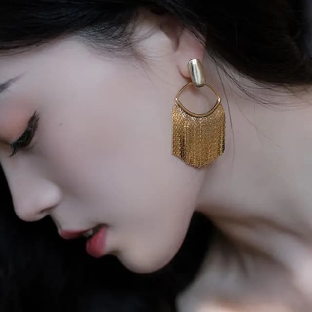 【LEESA】情人節禮物 流蘇耳環\K金耳環\大耳環\耳飾\歐美耳環\浮誇耳環\造型耳環\垂吊式耳環\耳環\銀針耳環