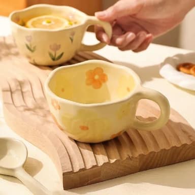 【小花園】韓風不規則花花馬克杯(辦公室 居家 陶瓷杯 茶杯 水杯 可愛 咖啡杯 牛奶杯 下午茶 禮物)