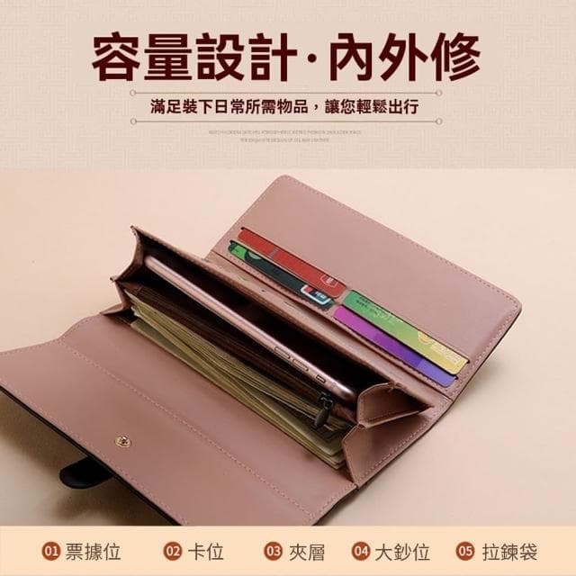 【samore】韓版皮革女士錢包 長款油蠟皮三折錢包(夾錢包/零錢包/零錢包/手拿包包/送禮首選/情人節生日禮物)