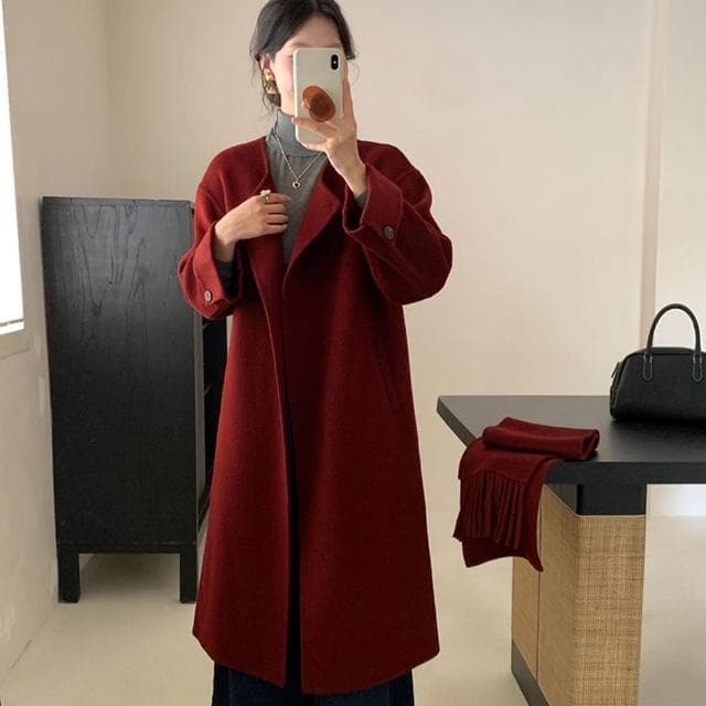 【巴黎精品】現貨+預購 羊毛大衣毛呢外套(保暖圍巾圓領雙面絨洋氣高級女外套5色a1ik42)