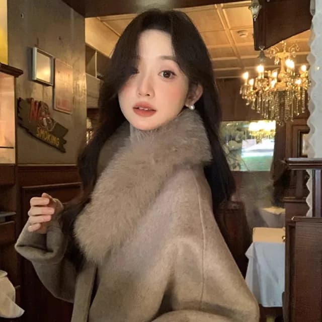 【巴黎精品】現貨+預購 羊毛大衣毛呢外套(保暖狐狸毛圍巾雙面絨寬鬆氣質名流女外套灰色a1ik48)
