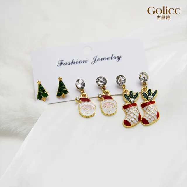 【Golicc】聖誕老公公 耳環套組(七夕 情人節 生日 飾品 耳釘 耳飾 耳墜 禮物)