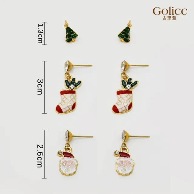 【Golicc】聖誕老公公 耳環套組(七夕 情人節 生日 飾品 耳釘 耳飾 耳墜 禮物)
