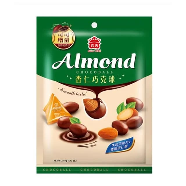 【義美】杏仁巧克球三角包117g任選三件(黑可可/牛奶巧克力)