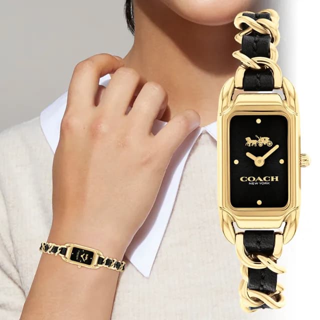 【COACH】官方授權 Cadie馬車長方皮革鍊帶 小香 女錶-17.5/4色可選(14504281/14504283/14504282/14504280)