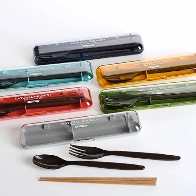【SABU HIROMORI】日本製NATURAL BRUNCH天然木筷+湯匙+叉子+收納盒組(可洗碗機 環保筷 餐具組 2色)