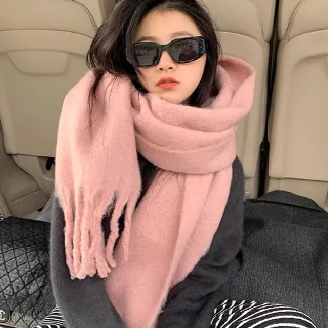 【LEESA】韓系圍巾\羊毛圍巾\流蘇圍巾\刷毛大圍巾\交換禮物\素色圍巾\厚圍巾\情侶圍巾\披肩圍巾