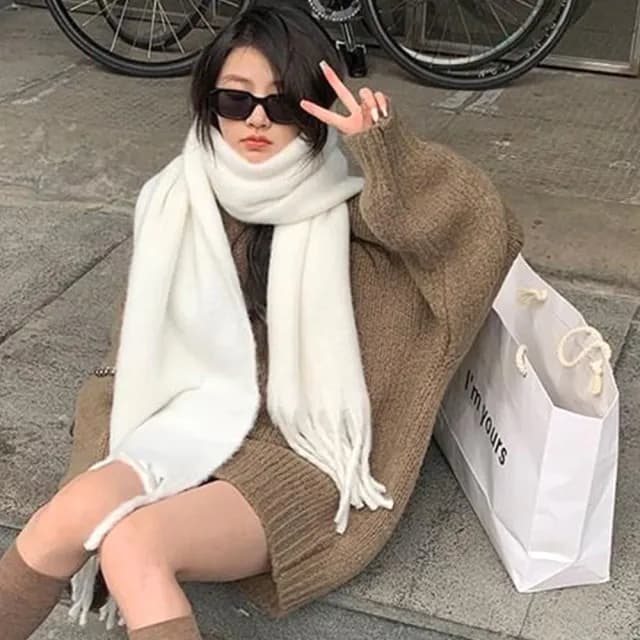 【LEESA】韓系圍巾\羊毛圍巾\流蘇圍巾\刷毛大圍巾\交換禮物\素色圍巾\厚圍巾\情侶圍巾\披肩圍巾