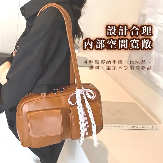 【輕奢時尚】雙11 韓系復古大容量腋下包(百搭 多口袋 肩背 單肩包 通勤 手提包 女 生日禮物 出