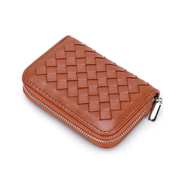 【EGO+】雙11  羊皮編織風琴式信用卡片夾 零錢包(卡包 名片夾)