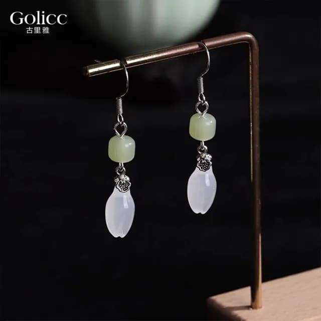【Golicc】耳環 中式水滴流蘇 典雅墜式(七夕 情人節 生日 飾品 耳釘 耳飾 耳墜 禮物)