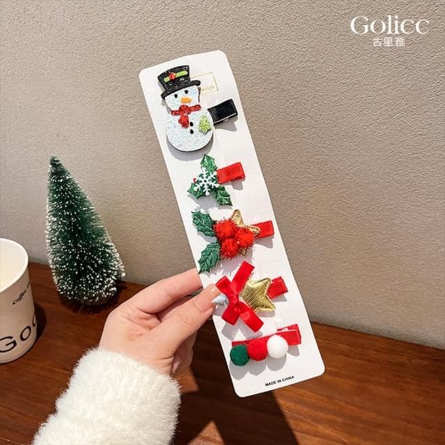 【Golicc】聖誕造型小髮夾 一組5入(母親節 生日 情人節 髮飾 頭飾 鯊魚夾 抓夾 禮物)