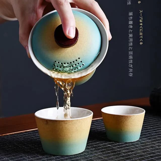 【TEA Dream】日式質感七海粗陶漸層旅行茶具套裝蓋碗便攜式戶外茶具(交換禮物 女生禮物)