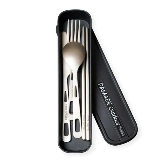 【PAMABE OUTDOOR】鈦環保餐具-四件組附盒(露營/外出餐具/攜帶型/環保/刀叉組/車泊)