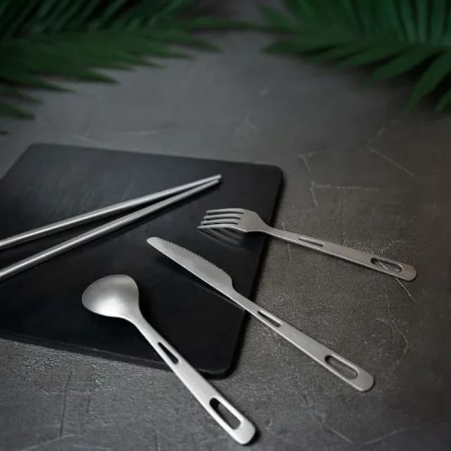 【PAMABE OUTDOOR】鈦環保餐具-四件組附盒(露營/外出餐具/攜帶型/環保/刀叉組/車泊)
