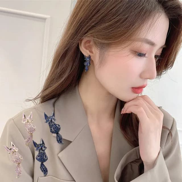 【MoonDy】情人節禮物 925 純銀耳環 造型耳環 耳針 女耳環  耳釘 高級感 小狐狸 皓石耳環 正韓耳環 抗敏耳