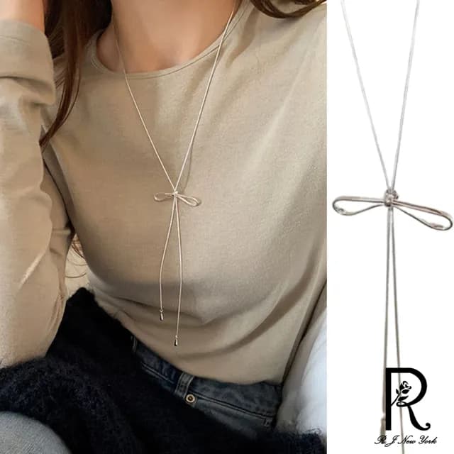 【RJ New York】自信女神蝴蝶結流線抽拉式項鍊(銀色)