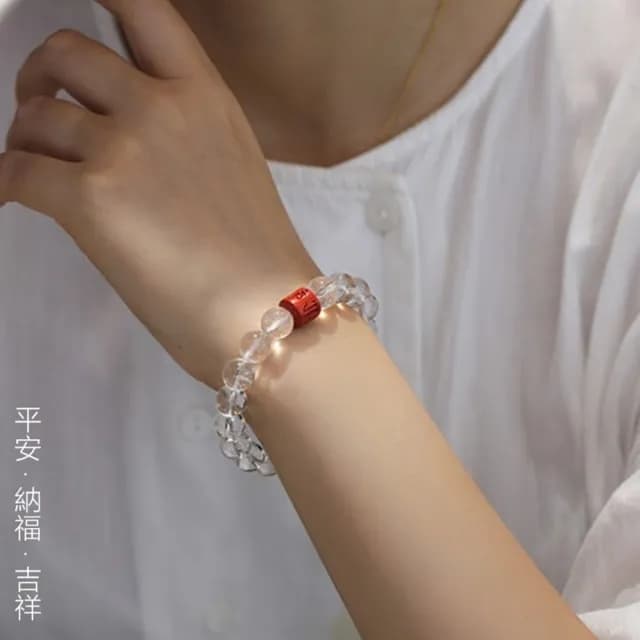 【Penny珮妮】白水晶硃砂六字箴言手鍊10mm(母親節禮物/交換禮物/送女友/送男友/生日禮物/情人節/父親)