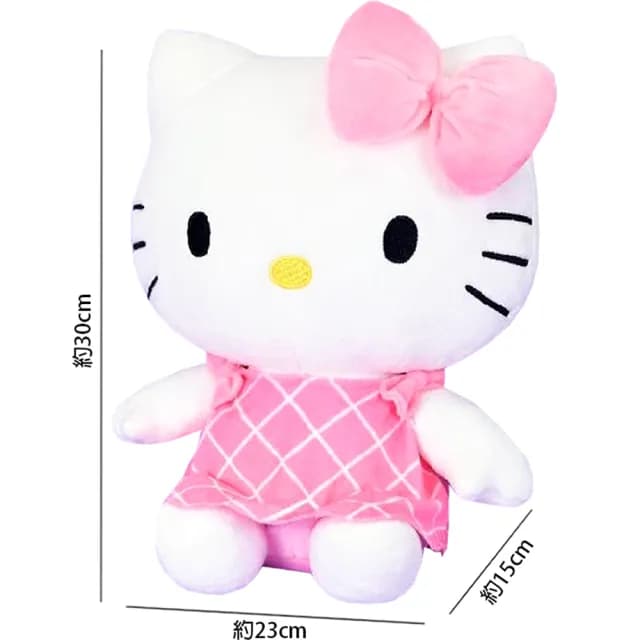 【TDL】凱蒂貓HELLO KITTY絨毛娃娃玩偶抱枕格子款30公分 892723(生日禮物 聖誕節)