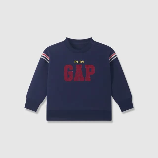 【GAP】兒童裝 Logo印花刷毛圓領大學T-海軍藍(619662)