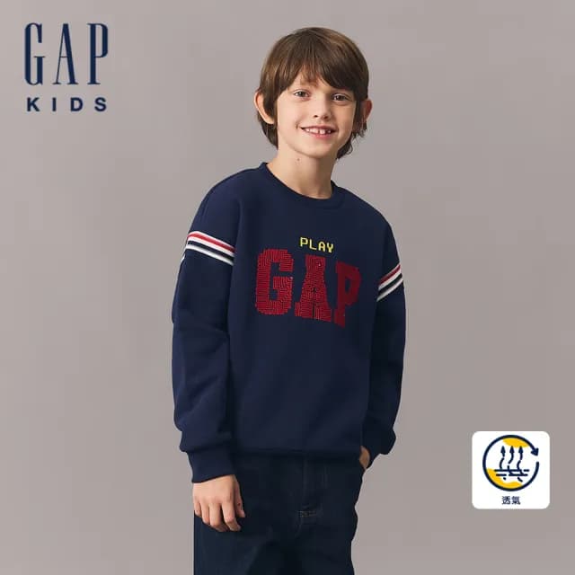 【GAP】兒童裝 Logo印花刷毛圓領大學T-海軍藍(619662)