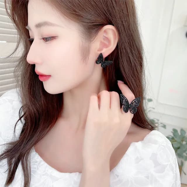 【MoonDy】情人節禮物 耳環女 925純銀耳環 首飾 蝴蝶戒指 ins風 鋯石耳環 造型耳環 耳釘 抗敏耳環 開口戒指