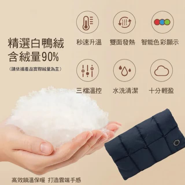 【MOREJIA】usb石墨烯發熱暖暖寶 快速發熱 三檔可調溫 電暖袋 暖手寶 暖手袋 暖暖包(高規格羽絨暖手袋)