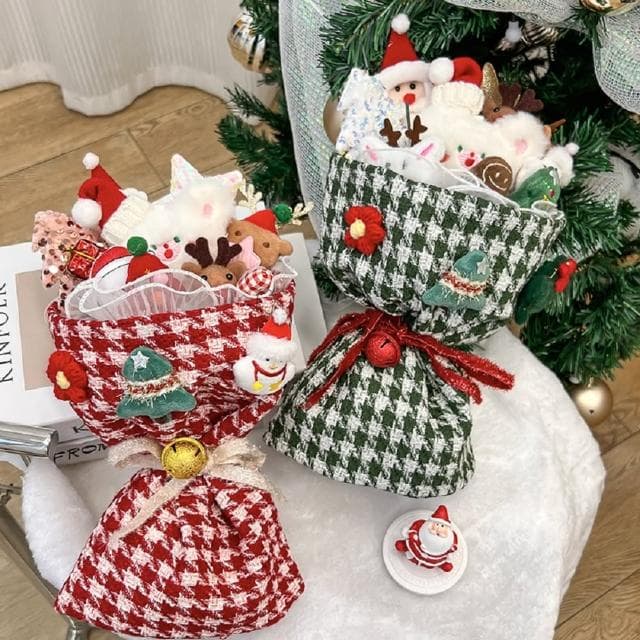 【天使愛美麗】聖誕格紋花束 小熊花束 玩偶花束 成品(聖誕禮物 發光禮物 交換禮物 畢業禮物)