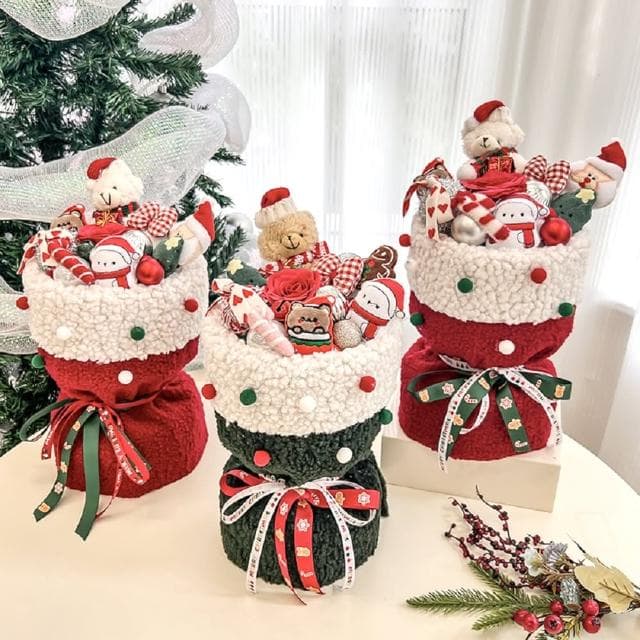 【天使愛美麗】聖誕公仔花束 小熊花束 玩偶花束 成品(聖誕禮物 發光禮物 交換禮物 畢業禮物)