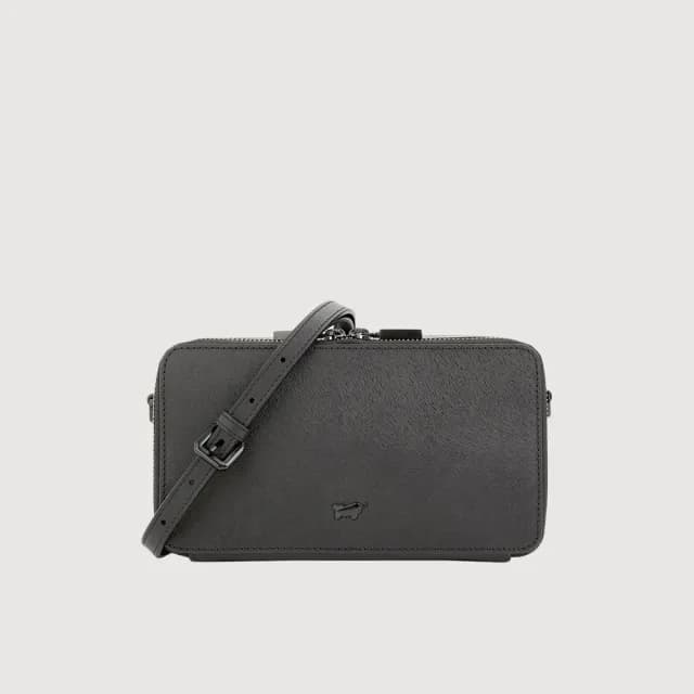 【BRAUN BUFFEL 德國小金牛】台灣總代理 依雅娜 雙拉鍊斜背包-黑色(88父親節禮物 男包皮夾/BF853-11-BK)