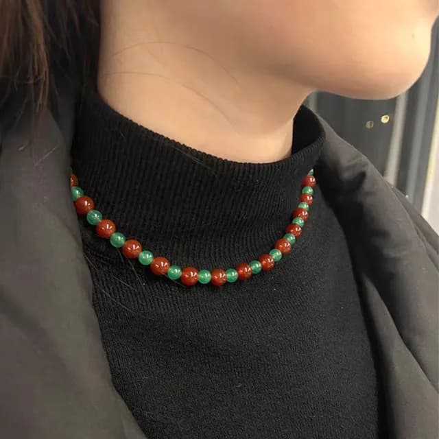 【MoonDy】項鍊 紅瑪瑙 串珠項鍊 小眾 設計感 項鍊女男 鎖骨鏈 頸鏈 情侶項鍊 原住民項鍊 復古