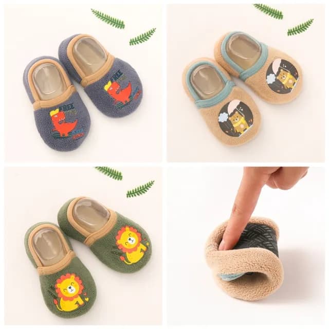 【橘魔法】（3雙入）動物膠印厚棉絨保暖室內鞋襪(防滑膠點 地板襪 襪子 室內鞋 兒童 童襪 童裝 男童 女童)