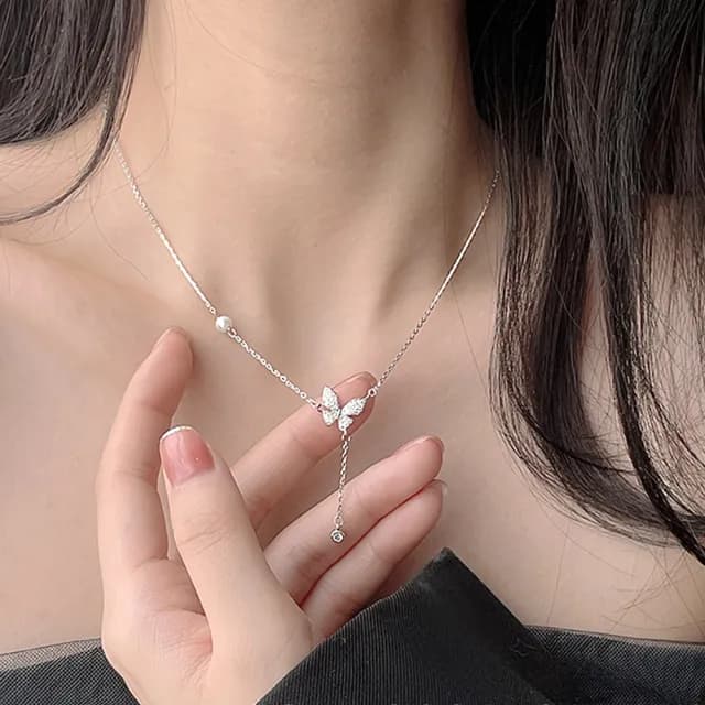 【LEESA】鉑金項鍊\蝴蝶項鍊\閨蜜項鍊\鋯石項鍊\純銀項鍊\銀項鍊\生日禮物\項鍊\百搭飾品\氣質