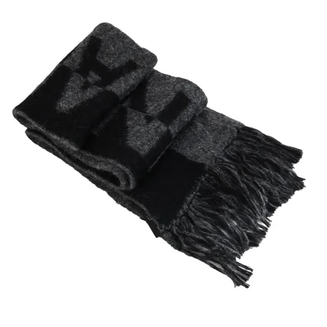 【YSL】簡約經典LOGO雙色羊毛羊駝毛混拼保暖披肩長圍巾(黑)