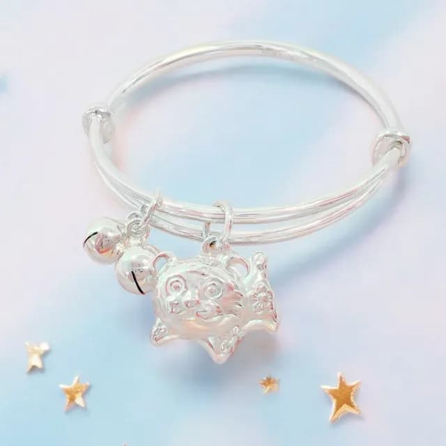 【珠兒綠】999純銀 生肖虎撒嬌虎兒童搖鈴手鐲 開 純銀手鐲 純銀手鍊 彌月禮物 兒童禮物(附高級禮盒禮袋)