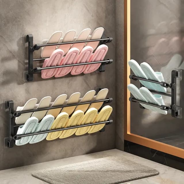 【Trileen】浴室免打孔拖鞋架 壁掛式牆壁簡易門口鞋架 衛生間牆上門後鞋 收納架 交換禮物(可折疊)