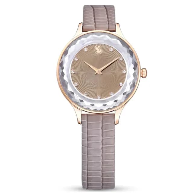 【SWAROVSKI 施華洛世奇】Octea Nova 簡約優雅腕錶 女生禮物推薦 灰色皮革女錶 母親節優惠(5649999)