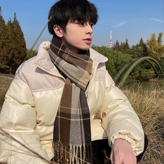 【LEESA】流蘇圍巾\保暖圍巾\羊毛圍巾\韓國圍巾\美拉德\格子圍巾\圍巾\披巾\發熱圍巾\冷氣