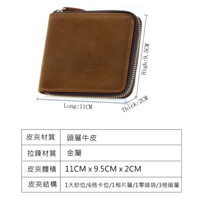 【希賽德】牛皮皮夾 真皮皮夾 皮夾 男性 短皮夾 男 錢包 拉鍊短皮夾 男夾 學生零錢 短夾 鈔票(獨立分隔)