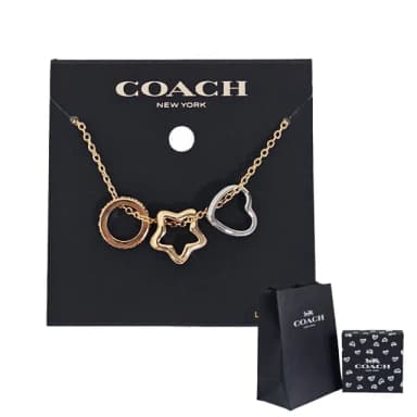 【COACH】水晶鑲鑽圓形星星愛心造型項鍊三環(贈原廠紙袋紙盒七夕情人節)