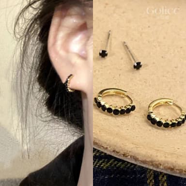 【Golicc】耳環 黑色甜酷 鋯石耳圈(七夕 情人節 生日 飾品 耳釘 耳飾 耳墜 禮物)