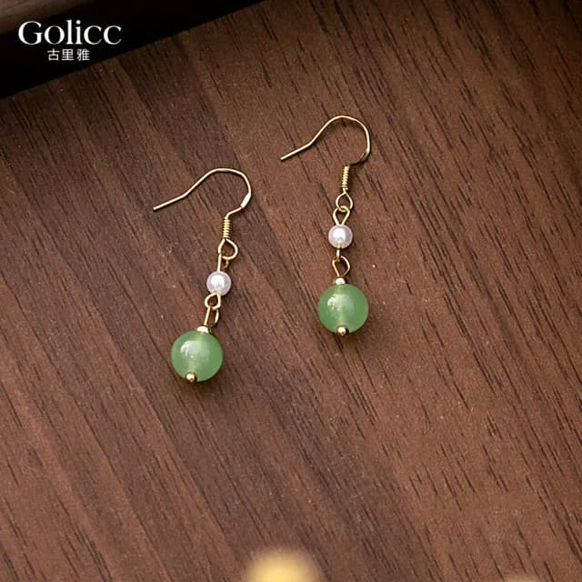 【Golicc】溫潤玉石氣質耳環(七夕 情人節 生日 飾品 耳釘 耳飾 耳墜 禮物)