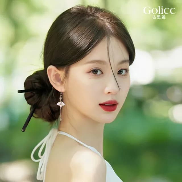 【Golicc】耳環 玉石流蘇扇 中式墜式(99購物限定 生日 飾品 耳釘 耳飾 耳墜 禮物)