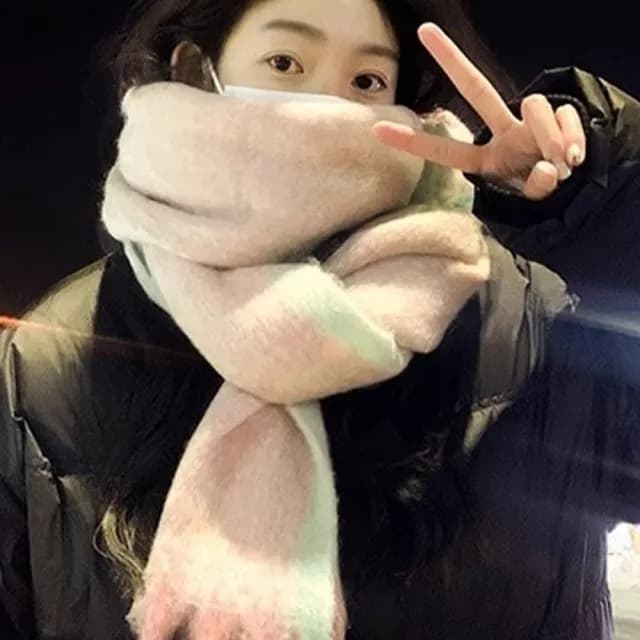 【MoonDy】情人節禮物 加厚圍巾 保暖圍脖 粉色圍巾 雙色披巾 披肩圍巾 流蘇圍巾 加厚保暖 超親膚 小毯子 交